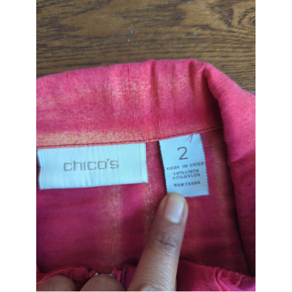 Chico's Women Linen Jacket Pink Art to Wear Abstract Cinch Waist Sz 2 Windbreake - Picture 4 of 9